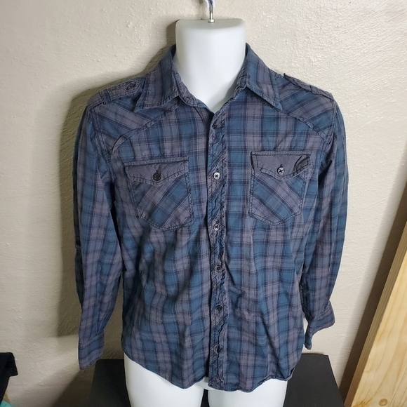 Point Zero Shirt Button Down Long Sleeve Plaid Burst Pockets - Picture 2 of 13